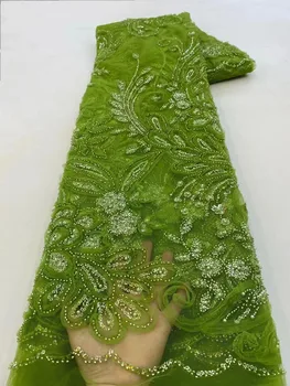 5 Jardas de Luxo Africano Pesado Frisada Lace Tule Tecido 2023 francês 3D Flor Applique Bordado Tecido Para Costurar Material