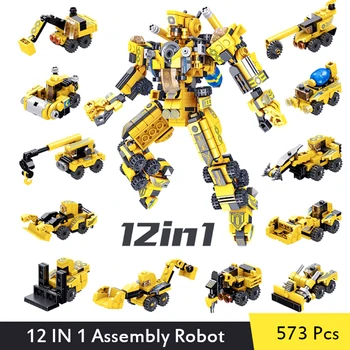 573 Pcs 12 Em 1 Deformação Construção de robôs Conjuntos de Blocos, Tijolos de Brinquedo Transformar Carros de Aniversário, Brinquedos de crianças, Crianças Presentes para Meninos