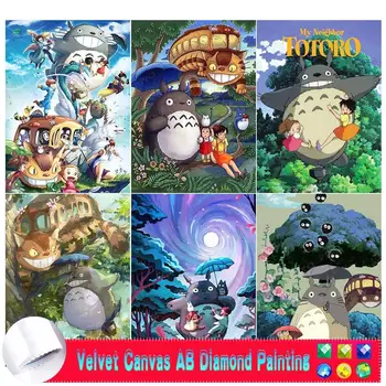 Anime Totoro AB Veludo, Lona de Diamante Pintura Completa de Diamante Mosaico de obra de Bordador Animais dos desenhos animados 5D DIY Bordado de Diamante Cruz