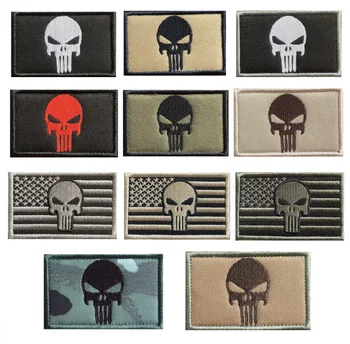 Bordados Punisher Patch da Bandeira dos EUA Crânio Moral Emblema de Camuflagem Militar de Hook&loop Tático Adesivos para Combate do Exército Uniformes