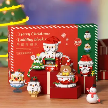 Kawaii Feliz Natal Árvore de Modelo de Blocos de Construção Engraçado Papai Noel Caneta Recipiente Montado Mini Micro Tijolos Gatos Brinquedos para o Presente