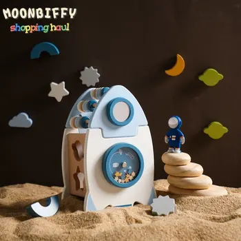 Montessori de ensino de Madeira Foguetes Blocos de Construção de Brinquedos para as Crianças Cedo de ensino Aprendizagem de Brinquedo Para o Bebê Jogo