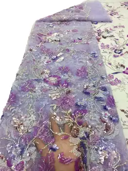 Novo Bonito Vestido de Festa Tecido Bordado de Pérolas Coloridas francês de Malha de fios Africana de Renda Para Casamentos, Vestidos de Noite/ 