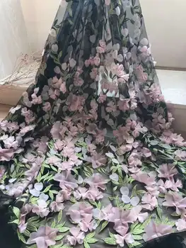 Pode Laço Africana Laço de Tecido de Tule Macio francês Flores em 3d de Malha, Rendas Bordados Nigeriano Laço de Tecido de Alta Qualidade Lae Para Vestidos