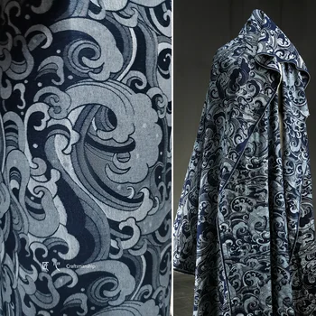 Profundo Azul Do Mar Onda De Cor Denim Tecido Jacquard De Textura Jeans Criativo Saco Jaqueta Saia Designer De Roupas De Tecidos