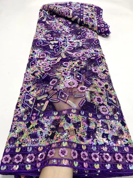Venda quente Pesado cordão de Luxo Lantejoulas Vestidos de Noiva 2023 Alta Qualidade Africano Tecido de Renda francesa Net Nigeriano para Noivas J7113
